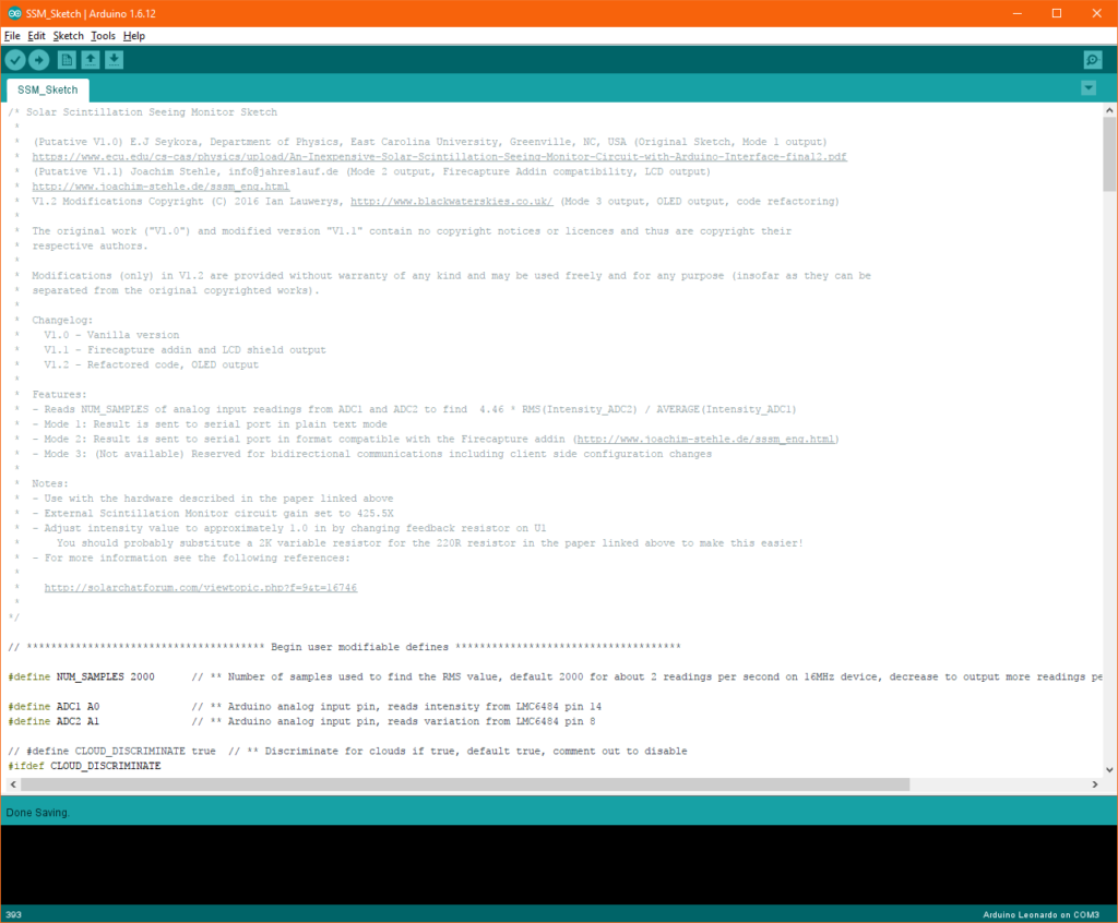 SSSM Sketch in Arduino IDE